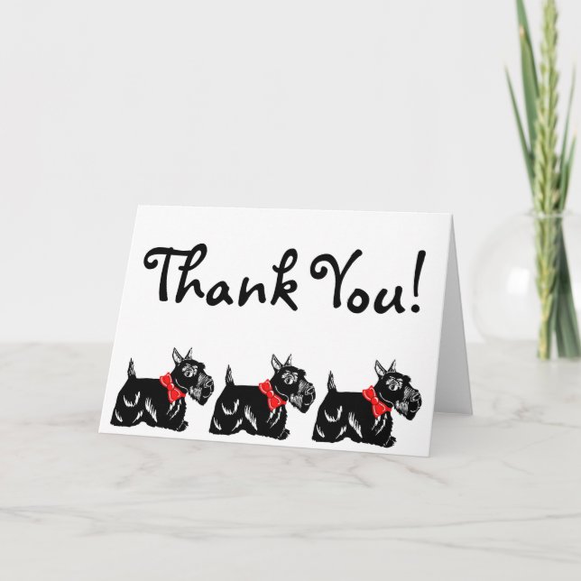 Chiens écossais avec Carte de remerciements Red Bo (Devant)
