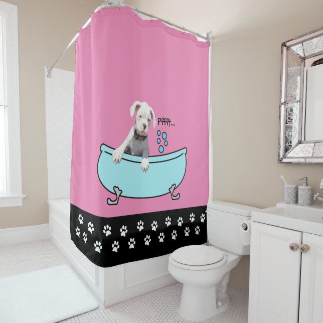 Chiens en boîte blanche - rideau de douche (En situation)