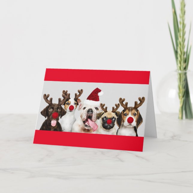 CHIENS EN REINDEER COSTUME Carte de voeux PERSONNA (Devant)
