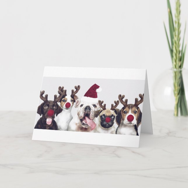 Chiens en rennes Carte de Noël (Devant)