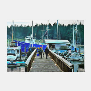 Chiens et bateaux sur le tapis de porte de l'île L