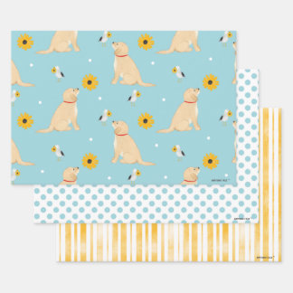 Chiens, Fleurs, Mouettes Ensemble de 3 Papier Cade