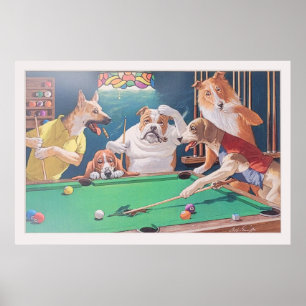 Chiens Jouant Billard Poster