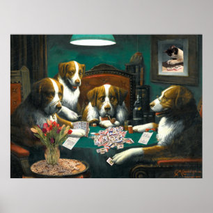 Chiens jouant Mah Jongg Poster
