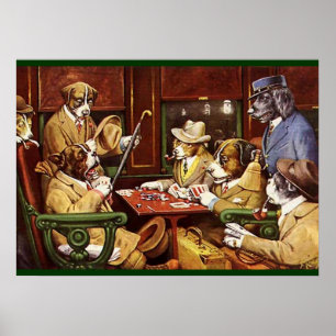 Chiens Jouer aux cartes poster