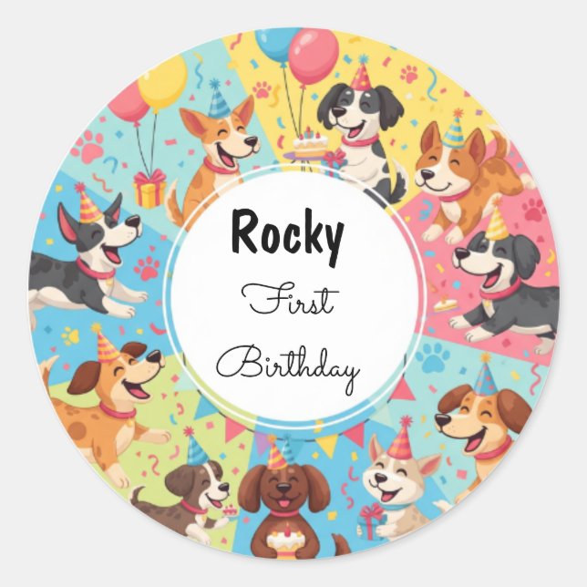 Chiens mignons Anniversaire Fête Favoriser Sticker (Devant)