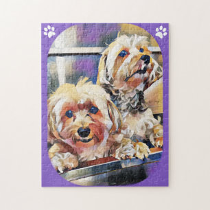 Chiens mignons ayant un puzzle de bain