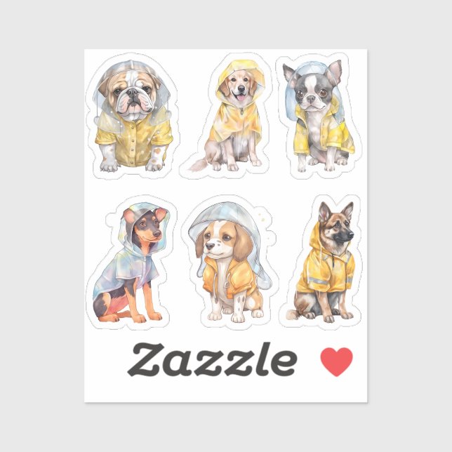 Chiens mignons en Stickers Raincoats (Feuille)