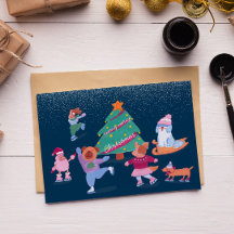 Chiens mignons Patinage sur glace Carte de vacance
