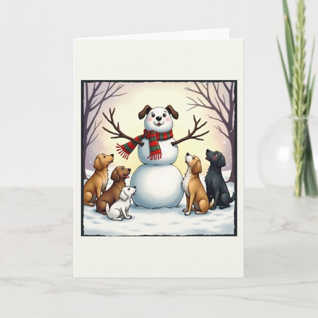 Chiens mignons Snowman Carte de Noël Chiot Hiver (Devant)