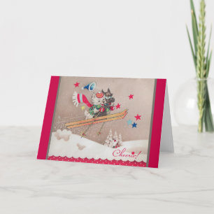 Chiens rétro Ski Carte de voeux de Noël