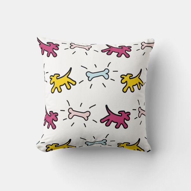 Chiens rouges jaunes Bones bleus Coussin de style  (Recto)