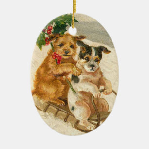 Chiens vintages sur un ornement de Noël de
