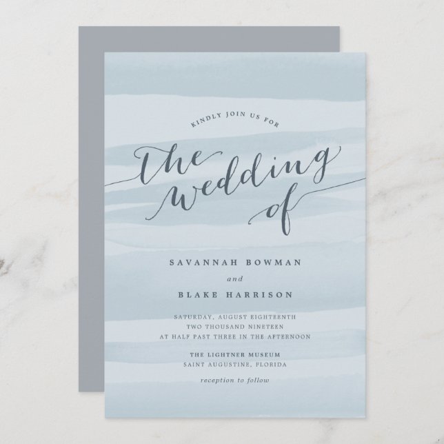 Chiffon Watercolor Wedding Invitation | Sky (Front/Back)
