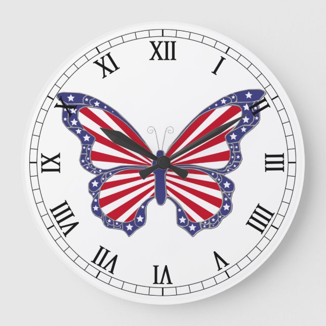 Chiffre Romain Rouge Blanc Et Bleu Horloge (Recto)