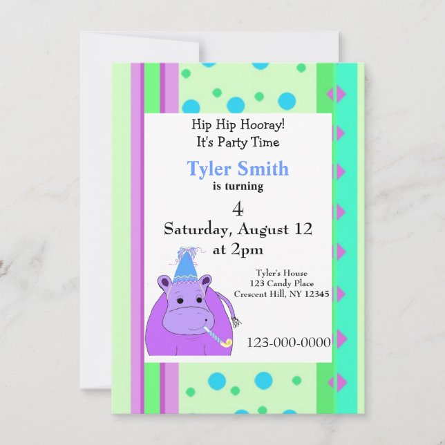 Chiffres Hippo Invitation d'anniversaire (Devant)