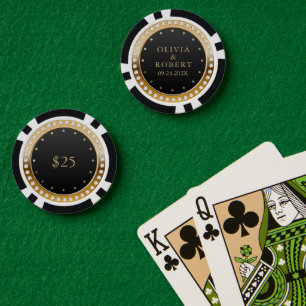 Chiffres noirs et or mariage jetons de poker