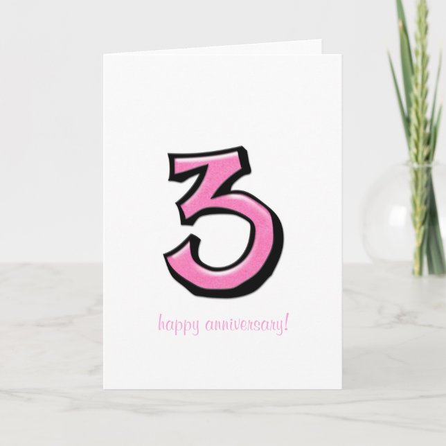 Chiffres Silly 3 rose Anniversaire Carte (Devant)