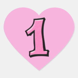 Chiffres stupides 1 sticker de coeur rose