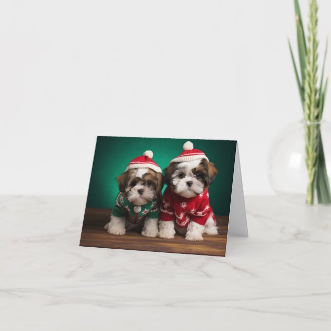 Chih Tzu Puppies Carte de Noël (Devant)