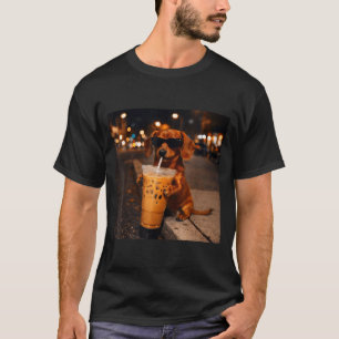 Chihua funny dachshund drinking iced coffee lover T-Shirt