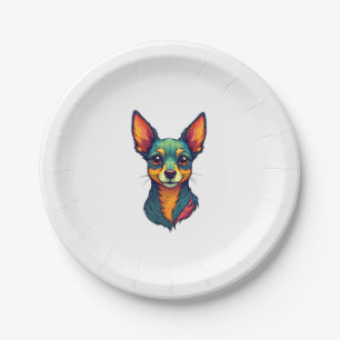 Chihuahua Abstract Painting Colour Cute Dog (4) Paper Plate