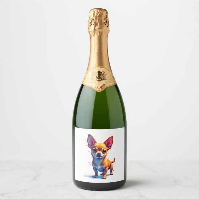 Chihuahua  Abstract Painting  Colour  Cute Dog Cop Sparkling Wine Label (Front)