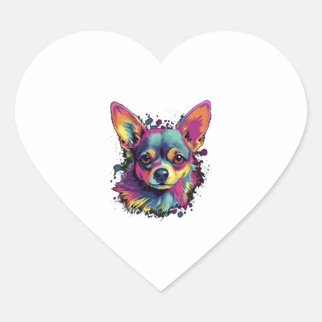 Chihuahua  Abstract Painting  Colour  Cute Dog     Heart Sticker (Front)