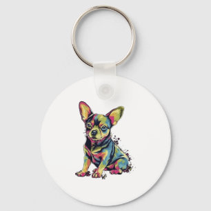 Chihuahua Abstract Painting Colour Cute Dog Keychain