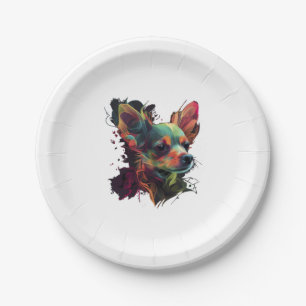 Chihuahua Abstract Painting Colour Cute Dog Paper Plate