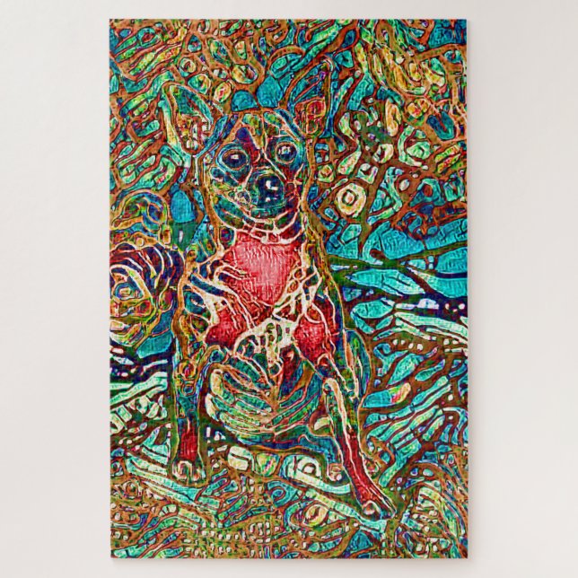Chihuahua Art Colorful Psychedelic Dog Portrait Jigsaw Puzzle (Vertical)