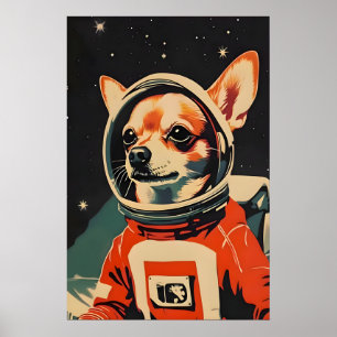 Chihuahua Astronaut Poster, Chihuahua Retro Print