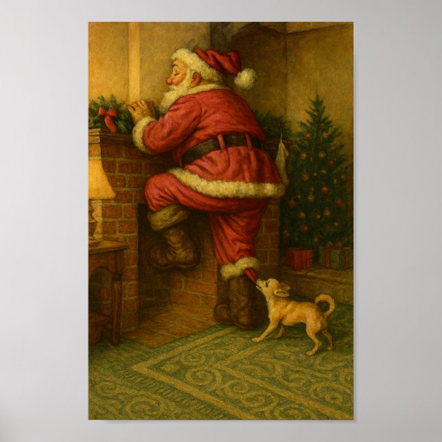 Chihuahua Attacking Santa Poster (Front)