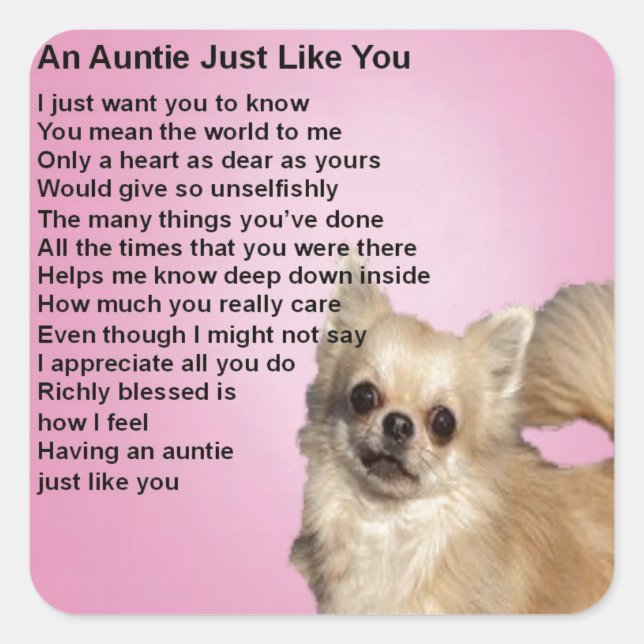 Chihuahua  Auntie Poem Square Sticker (Front)