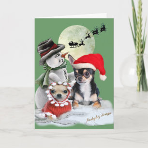 Chihuahua Avec Cartes De Noël Snowman