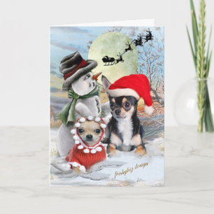 Chihuahua Avec Cartes De Noël Snowman