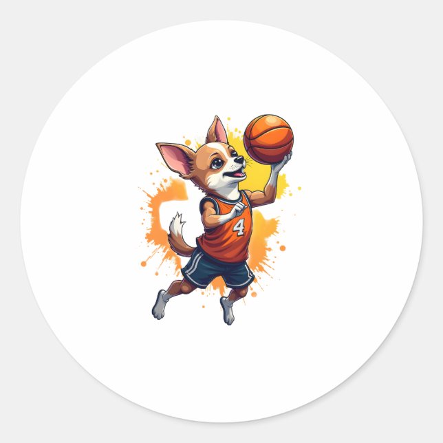 Chihuahua  Basketball  Player  Sport  Dunk  Copy Classic Round Sticker (Front)