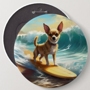Chihuahua Beach Surfing Painting 6 Inch Round Button