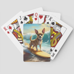 Chihuahua Beach Surfing Painting Playing Cards