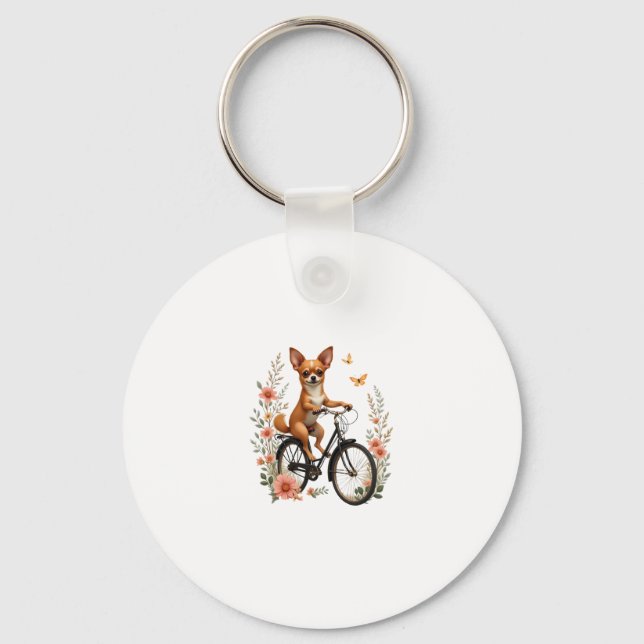 Chihuahua  Bike  Bicycle  Dog  Cycling  Keychain (Front)