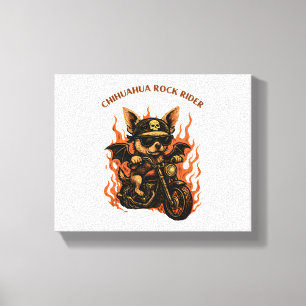 Chihuahua Biker Dog on Motorcycle with Flames Canvas Print