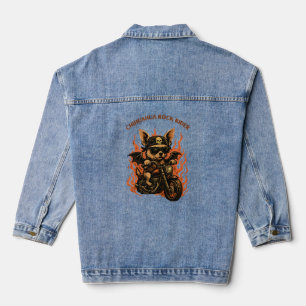 Chihuahua Biker Dog on Motorcycle with Flames Denim Jacket