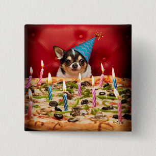 Chihuahua Birthday Pizza Pie 2 Inch Square Button