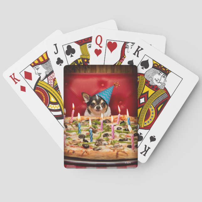 Chihuahua Birthday Pizza Pie Playing Cards (Back)