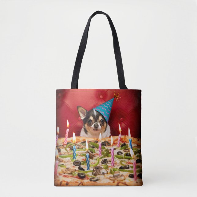 Chihuahua Birthday Pizza Pie Tote Bag (Front)