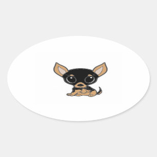 chihuahua black and tan cartoon oval sticker