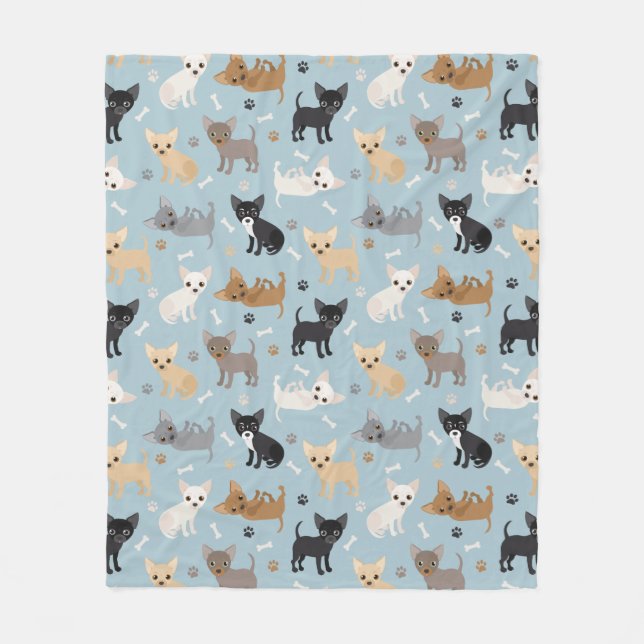 Chihuahua Bones and Paws Blue Fleece Blanket (Front)
