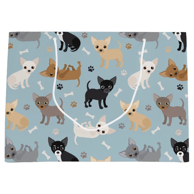 Chihuahua Bones and Paws Blue Large Gift Bag (Front)