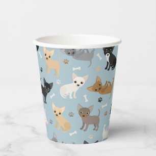 Chihuahua Bones and Paws Blue Paper Cups