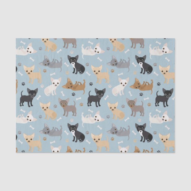 Chihuahua Bones and Paws Blue Tissue Paper (Front)